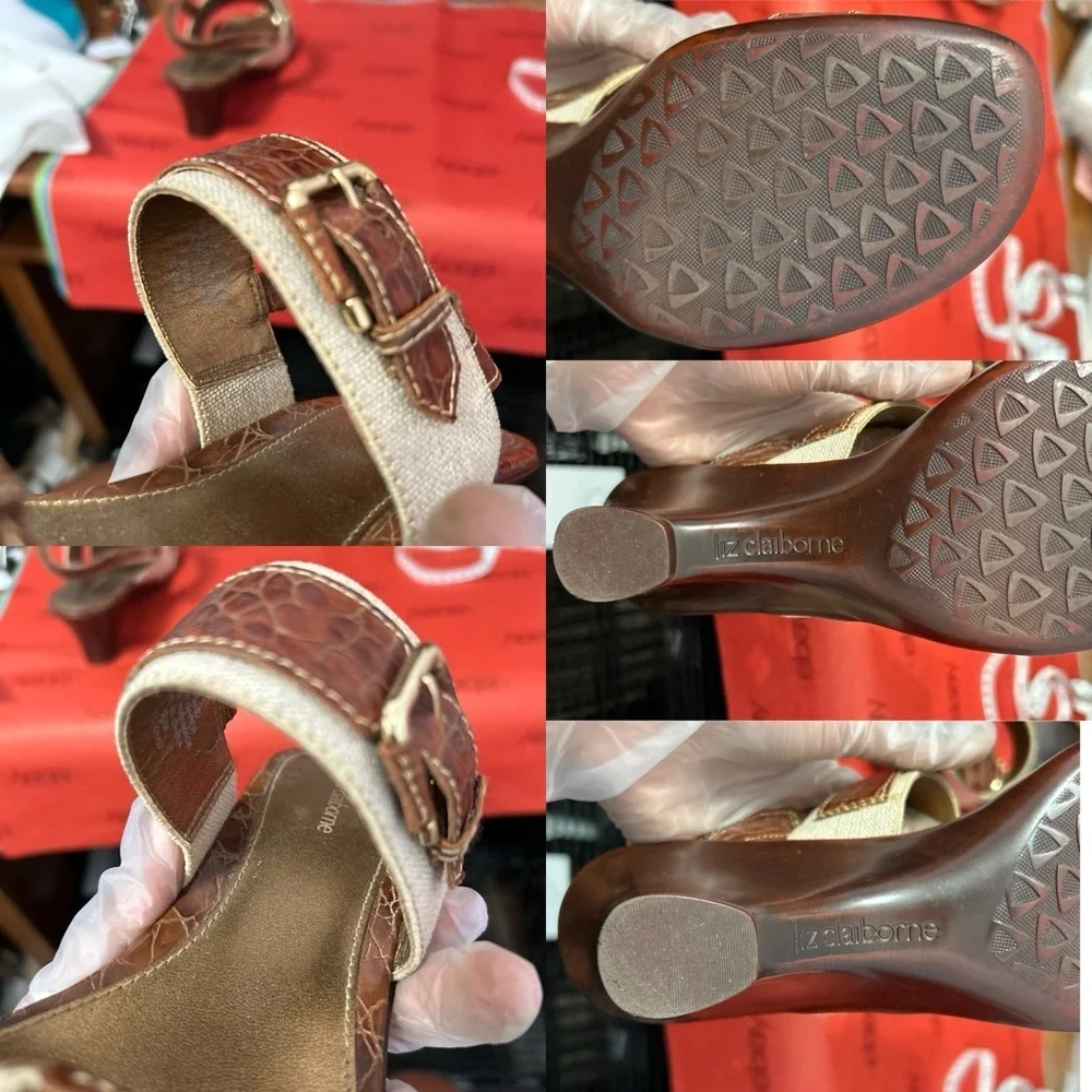 Liz Claiborne Leather Upper Brown Snakeskin Style Sandals Size 9.5 - 